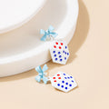 Blue Bow White Dice Red Blue Dot Dangle Stud Earrings view 3