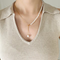 Gold Pearl Strand Snake Chain Adjustable Lariat Necklace view 6