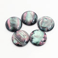 Round Black Shell-Pattern Cabochons with Pink Green Swirls view 4