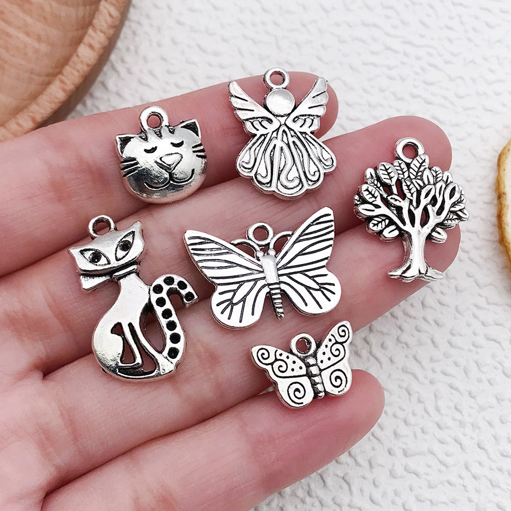 Antique Silver Zinc Alloy Butterfly Dog Seahorse Rabbit Owl Cat Charm Pendant for Bracelet Necklace DIY