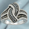 Silver Twisted Black Clear CZ Multi Band Finger Ring Sizes 6-10 view 2