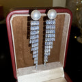 Long Crystal Fringe Pearl Stud Earrings With Silver-Tone Settings view 2