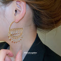 Crystal Trapezoid Fringe Open Hoop Stud Earrings Statement Pair view 3