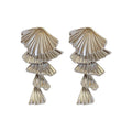 Silver Tone Layered Fan Long Drop Statement Stud Earrings view 5