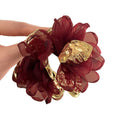Burgundy And Blush Chiffon Flower Statement Stud Earrings view 5