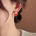 Gold Rectangular Enamel Stud Earrings In Two Colors view 4