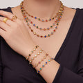 Gold Bezel Round Zircon Stainless Necklace Bracelet Earring Set view 1
