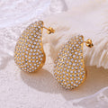 Teardrop Stud Earrings Pave Crystal Pearl Gold Steel Metal view 4