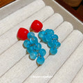 Red Square and Blue Grape Cluster Stud Earrings Jewelry Pair view 2