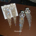 Crystal Bow Chain Fringe Drop Stud Earrings Fashion Jewelry view 2