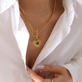 Curb Toggle Necklace Heart Pendant Green Striped Inlay view 1