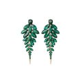Pair of Metal Tone Leaf Crystal Drop Earrings in Pink and Green view 5