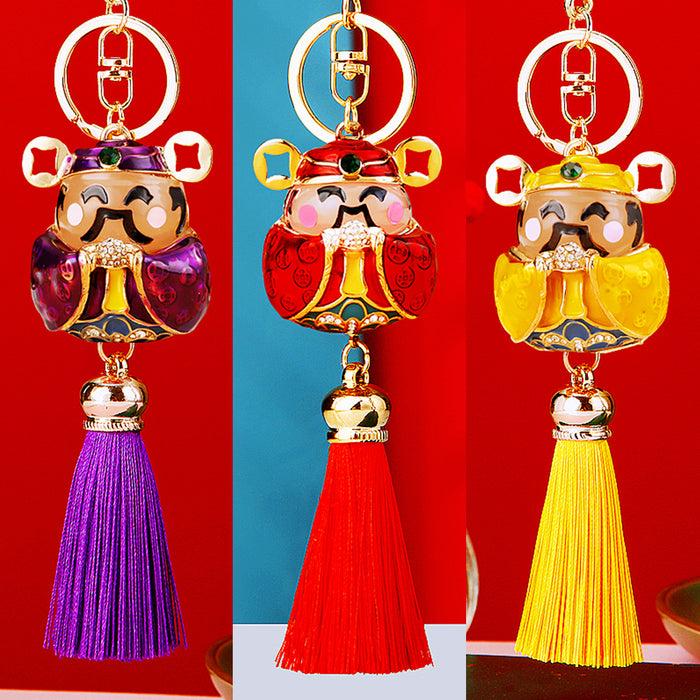 Wealth God and Longevity God Tassel Keychains in Five Pictured Colors