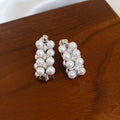 Clustered Pearl Huggie Earrings in Silver or Gold Tone view 6