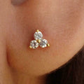 Silver Gold Three Stone Triangle Cluster Stud Earrings view 2
