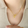 Gold Curb Chain Good Luck Tag Oval Disc Pendant Necklace view 4