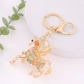 Gold Pegasus Keychain Multicolor Cat Eye Stones Rhinestones view 1