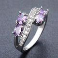Purple Oval Solitaire Crisscross Ring In Polished Silver Tone view 2