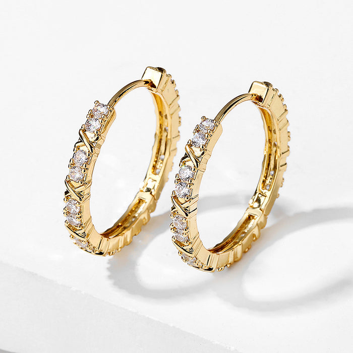 Gold X Cross Pavé CZ Mini Hoop Huggie Earrings Pair