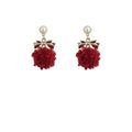 Gold-Tone Pearl Bow Wine Red Pom-Pom Drop Earrings view 5