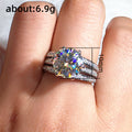 Large Round Solitaire Triple-Row Pave Rings In Five Color Styles view 4