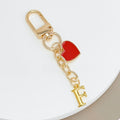 Gold-Tone Letter Charm Keychain with Red Heart Accent view 8