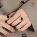 Open Band Ring Black Oval Center Ridged Gold Or Steel view 3