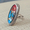 Antique Silver Oval Multicolor Stone Cabochon Finger Ring view 3