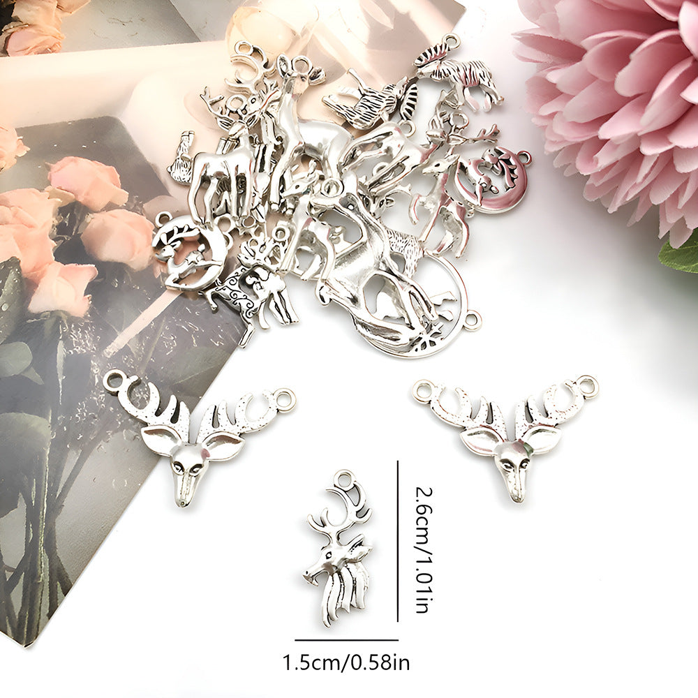 Antique Silver Zinc Alloy Elk Animal Charm Pendant for Christmas DIY Jewelry Making