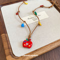 Red Apple and Colorful Drop Cord Statement Necklace view 2
