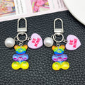 Transparent Resin Bear Pearl and Heart Metal Clasp Keychain Pair view 1