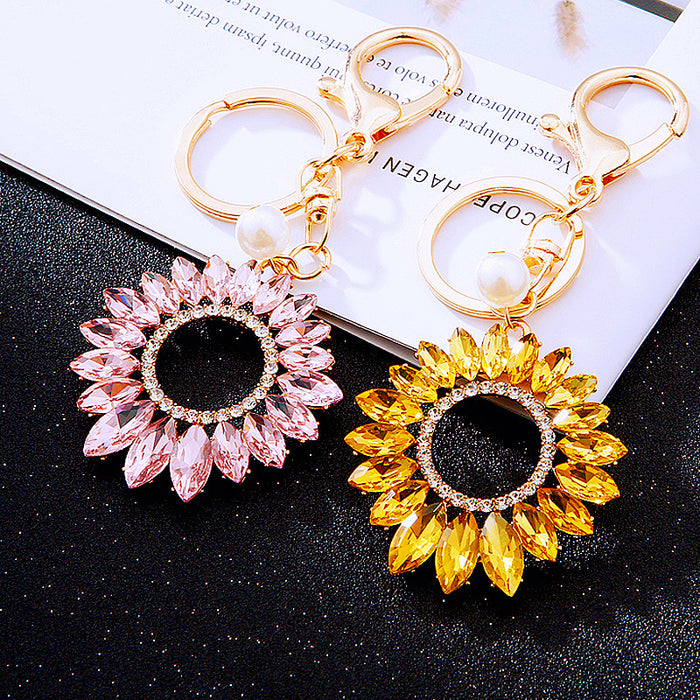 Crystal Sunflower Keychains in Yellow Pink and Assorted Color Options