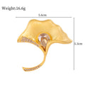 Gold Tone Ginkgo Leaf Crystal Two Designs Metal Brooch Pin view 2