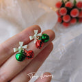 Ivory Bow Red Green Metal Jingle Bell Drop Earrings Pair view 4