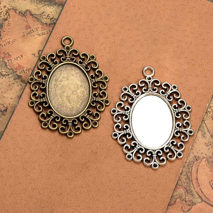 Vintage Alloy 25x18mm Cabochon Tray Pendant for DIY Keychain