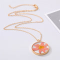 Gold Tone Round Clear Resin Pressed Flower Pendant Necklaces in Six Designs view 3