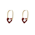 Gold-Tone Oval Huggie Red Open Heart Accent Earrings Pair view 5
