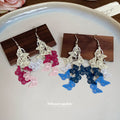 Pink And Blue Butterfly Leaf Tassel Hook Earrings Jewelry Pair view 2