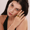 Open Signet Ring Emerald-Cut Green Purple Zircon Gold Steel view 2