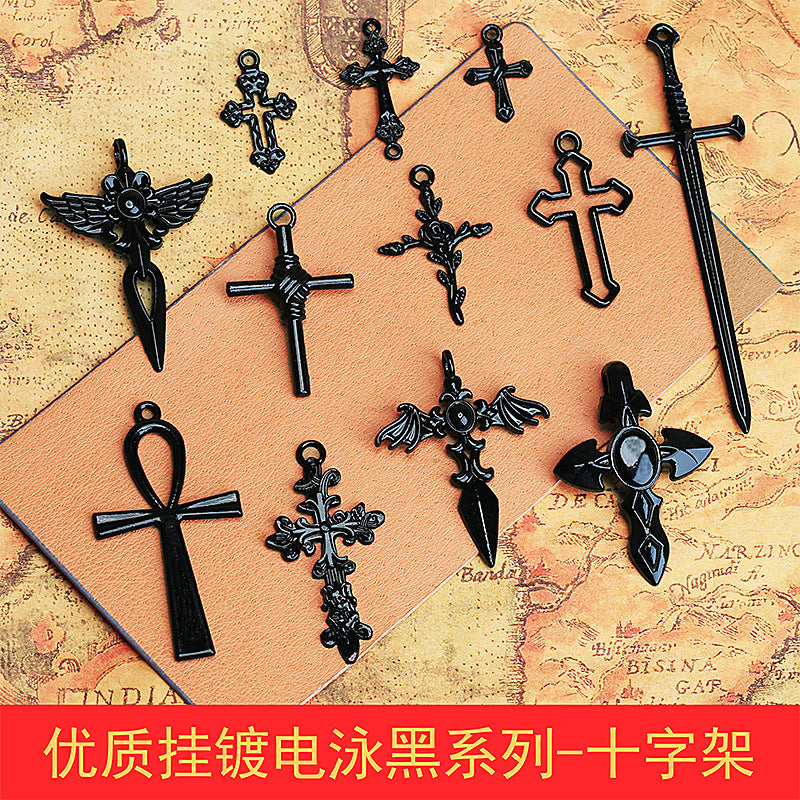Vintage Dark Cross Wing Sword Alloy Charm Pendant