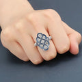 Deep Blue Enamel Interlaced Art Deco Statement Ring Silver Tone view 5