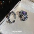 Gunmetal Purple Crystal Open Rings Oval Star Thin Band view 4