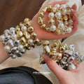 Irregular Metal Nugget Pearl Stretch Bracelet Sets view 3
