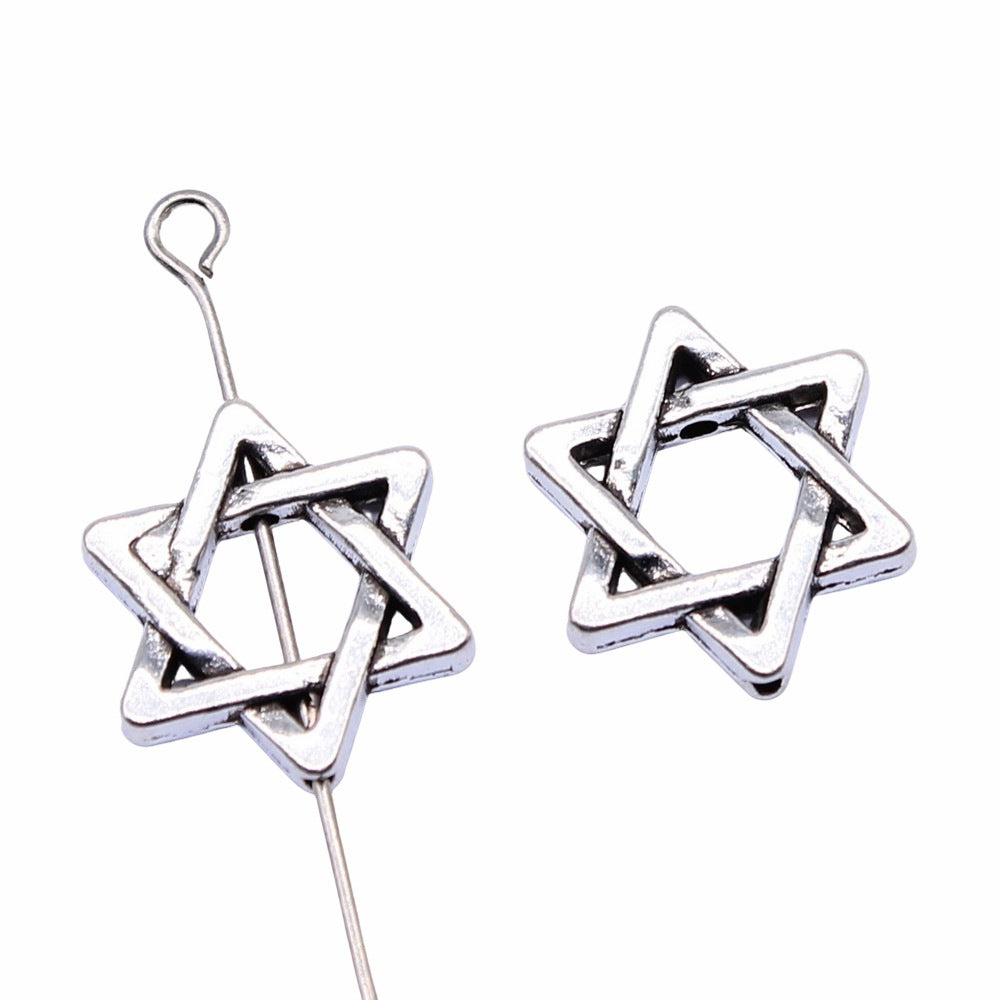 15x14mm 1.3g Antique Silver Zinc Alloy Six-Pointed Star Spacer Beads for Bracelet DIY Jewelry Making