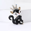 Crowned Enamel Fox Brooch in Glossy Black or White view 3