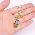 Pumpkin Witch Hat Multi Charm Gold Split Ring Keychain view 3
