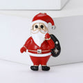 Red Enamel Santa Claus Brooch Crystal Accents Black Sack view 2