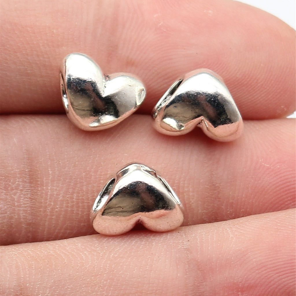 12x9x6.6mm 1.5g Antique Silver Zinc Alloy Heart Through Hole Beads for DIY Bracelet Jewelry Making