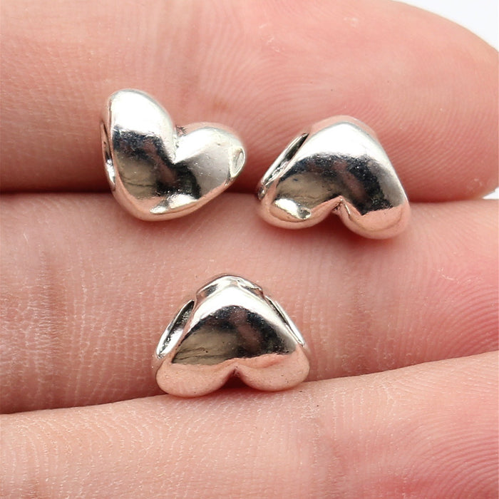 Antique Silver Smooth Heart Bead Jewelry Making Component
