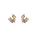 Gold Liquid Heart Openwork Pink Zircon Stud Earrings view 5